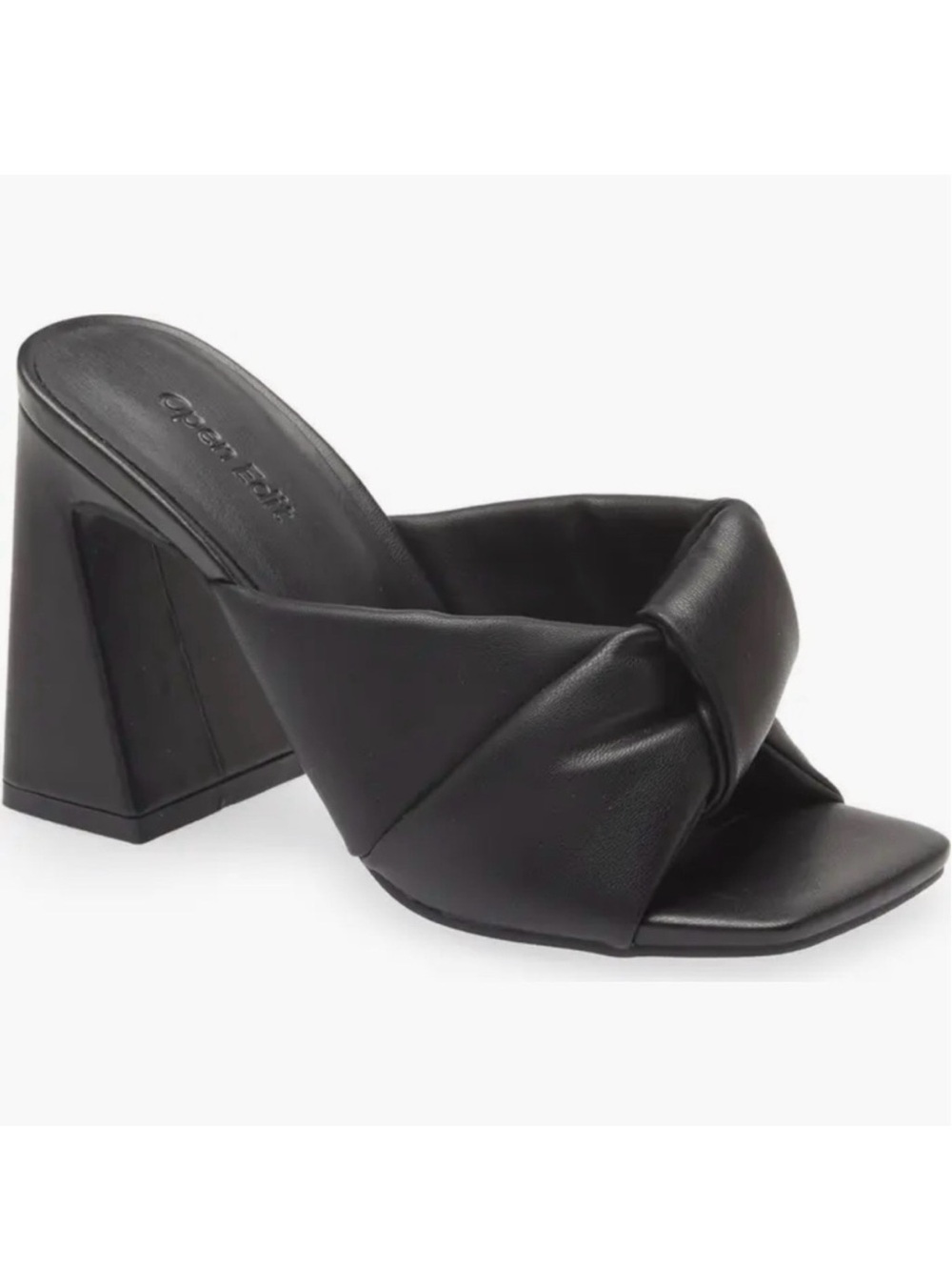 Open Edit Knotted Square-Toe Block Heel Mules in Black